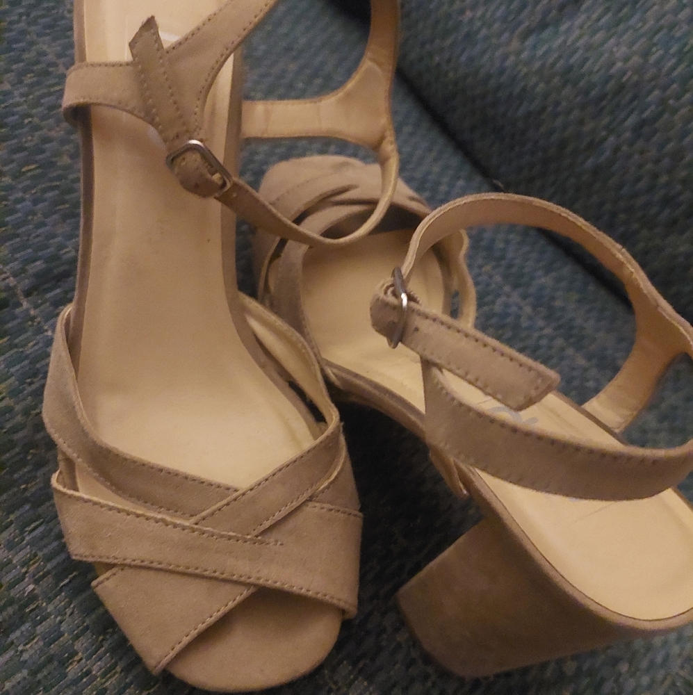 POP Women's Garcelle heeled Sandals sudette brown heels (size 8)